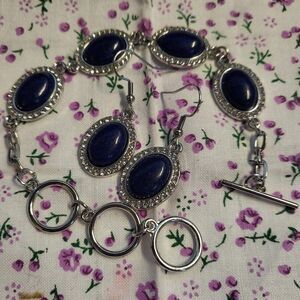Lapis Lazuli and White Austrian Crystal Bracelet & Earrings